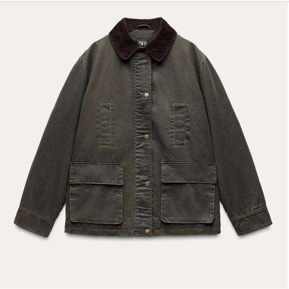 Zara Waxed Utility Jacket with Corduroy Collar - Picture 1 of 5